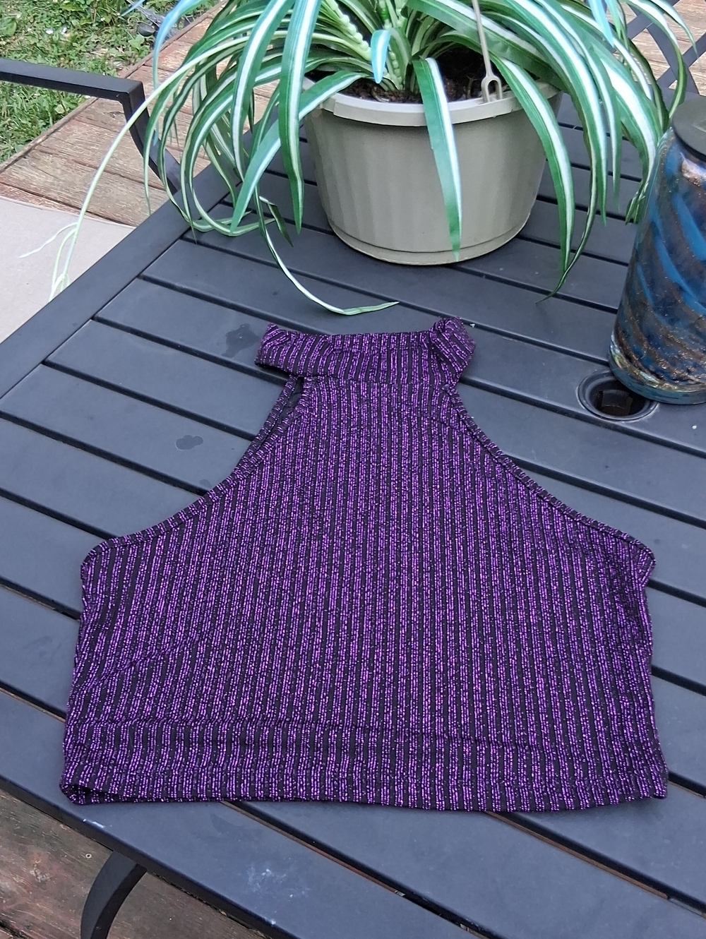 SHEIN Metallic Purple Halter Crop Top